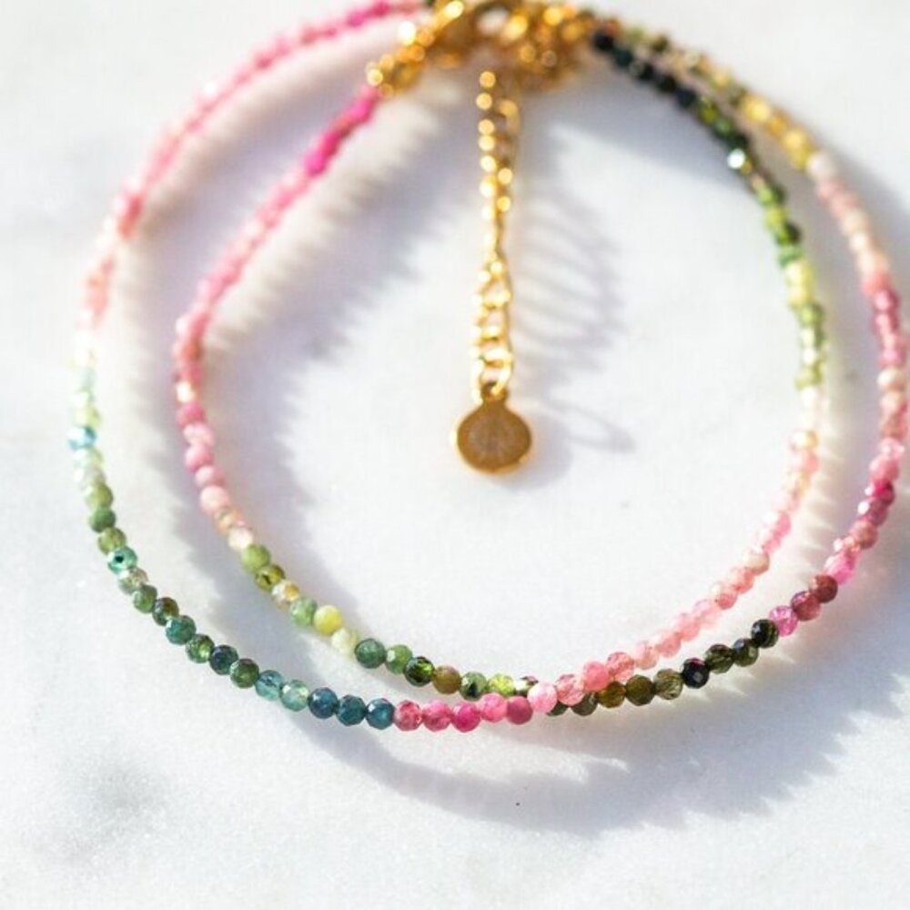 Watermelon Tourmaline Dainty Beaded Necklace Colorful Stacking Necklace PRETTY - Picture 3 of 12